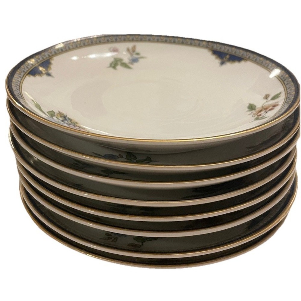 Noritake Modesta Saucers Set Of 8 5.5"Floral Bird Gold Trim Vintage Japan